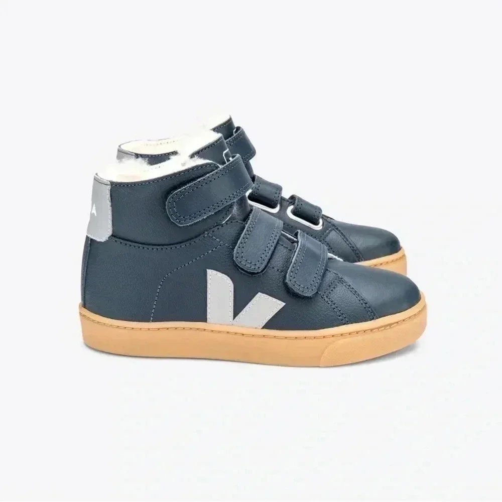 VEJA Esplar Mid Top Fur Lined Shearling Leather Sneakers Nautico PLEASE READ